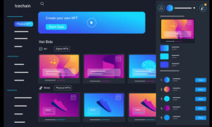 Animated app interface with text panels from an Ice Chain video
