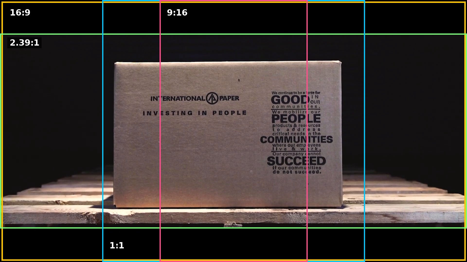 16:9, 2.39:1, 1:1 and 9:16 aspect ratio frame guides over a Mammothic Films product shot